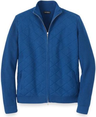 Paul Fredrick Cotton Full Zip Mock Neck Sweater Jacket in Navy at Nordstrom, Size Xx-Large