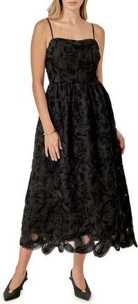 English Factory Floral Soutache Midi Dress in Black at Nordstrom, Size X-Small