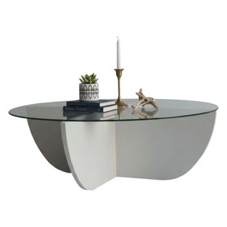 Dmora Dmora - Mesa De Caf&eacute; Phoebe, Mesa De Centro Baja, Revistero Para Sof&aacute;, Estante De La Sala De Estar, 90x90h30 Cm, Blanco, Con Embalaje Reforzado
