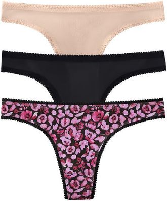 OnGossamer 3-Pack Mesh Thongs in Moody Floral/black/champagne at Nordstrom, Size Large/x-Large