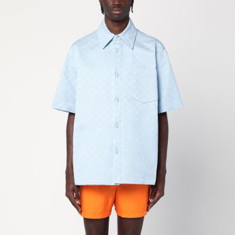 Gucci Camicia celeste in cotone GG jacquard