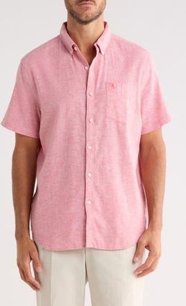 Original Penguin Stretch Linen Blend Short Sleeve Shirt in Faded Rose at Nordstrom Rack, Size Xx-Large