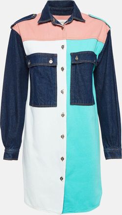 Maje Colorblocked Denim Buttoned Short Dress