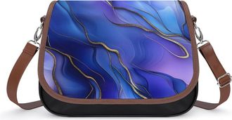 Generic Blue Purple Jade Texture Gold Stripes Crossbody Bags for Women Shoulder Messenger Bag Purse Handbags