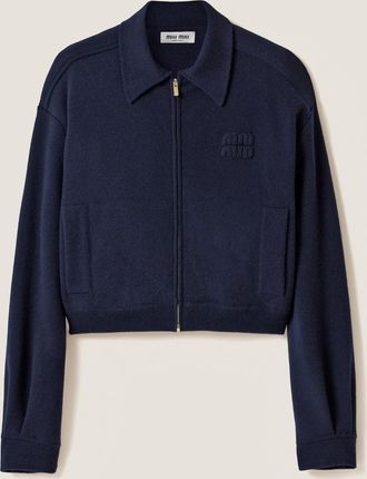 Miu Miu Wool And Cashmere Blouson Jacket, Woman, Navy, Size 40