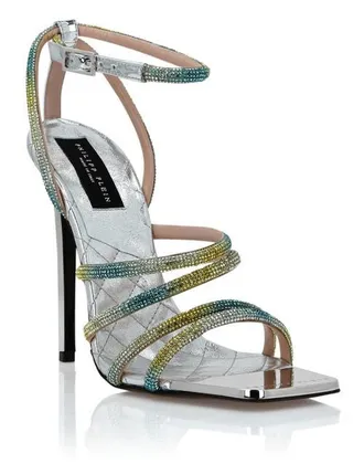 Philipp Plein Mirror Leather Sandals Hi-Heels Crystal Women in Silver at Nordstrom, Size 40