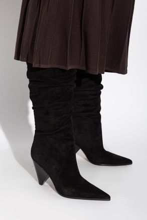 Michael Michael Kors Jayla Ruched Leather Knee Boots, Womens, Black