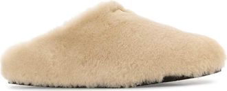 Prada Womens Sand Shearling Slippers Travertino Ovisariesaries Flat Shoes