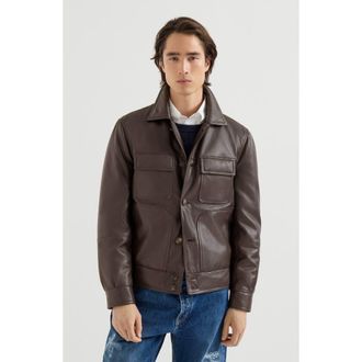 Brunello Cucinelli Nappa leather outerwear jacket with Thermore padding in Coffee at Nordstrom, Size Xxx-Large