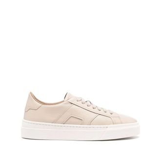 Santoni Sneakers, female, Beige, Size: 6 1/2 US Beige Leather Sneakers with Logo Detail
