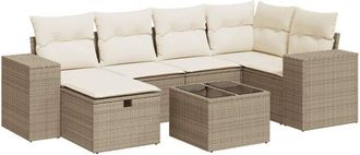 vidaXL Vidaxl - Set Sof&aacute;s De Jard&iacute;n 7 Piezas Y Cojines Rat&aacute;n Sint&eacute;tico Beige