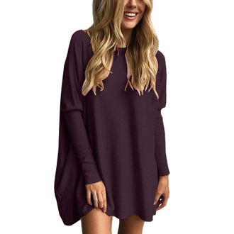 Generic Tunic Tops for Women UK Plus Size Loose Fit Longline Blouse Crew Neck T Shirts Basic Oversized Shirt Y2K Basic Long Sleeve T-Shirt Casual Going Out To