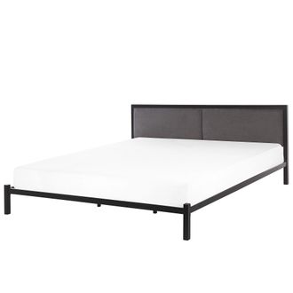 Beliani Cama De Metal Negra 180 X 200 Cm Con Somier Y Cabecero De Tela Gris Dise&ntilde;o Moderno Clamart