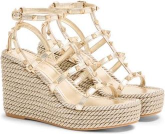 Valentino Rockstud Espadrille Wedge Sandal in Platino at Nordstrom, Size 10Us
