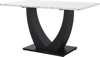 STILVORA Mesa De Comedor Rectangular En Mdf Y Metal Con Motivo Marmoleado, Patas Ajustables Y Dise&ntilde;o &Uacute;nico - 140&times;75&times;75,5 Cm, Blanco Y Negro