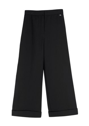 Chanel Black Wide Leg Crepe Trousers Size S