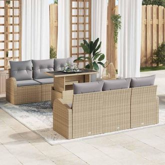 vidaXL Vidaxl - Set Divano Da Giardino Con Cuscino 7 Pcs Beige Poly Rattan