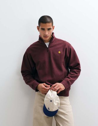 Carhartt Work in Progress American Script - Felpa bordeaux scuro con zip corta-Rosso