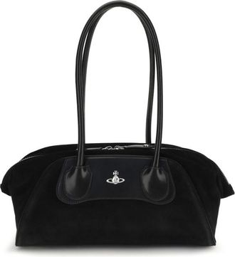 Vivienne Westwood Black Orb Plaque Large Shoulder Bag