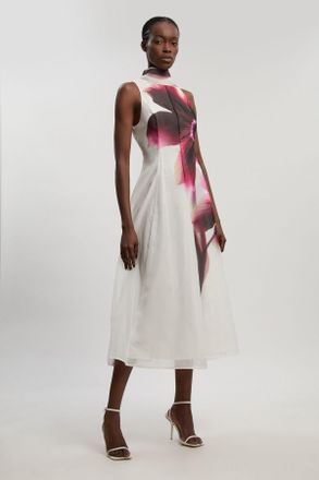 Karen Millen Womens Petite Photographic floral organza scarf detail woven maxi dress - Pink - Size 12 UK