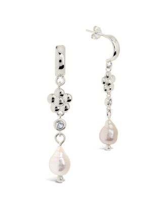 Sterling Forever Silver 11Mm Pearl Cz June Flower Hoop Earrings