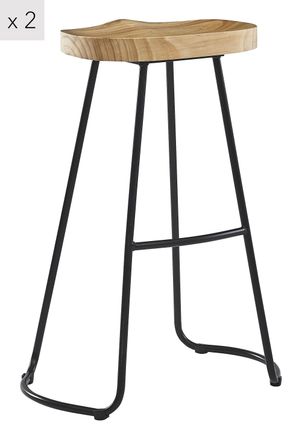 Nordlys Set of 2 Industrial Metal Wood Bar Stools in Beige