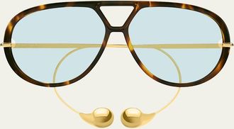 Bottega Veneta Geometric Acetate & Metal Alloy Aviator Sunglasses