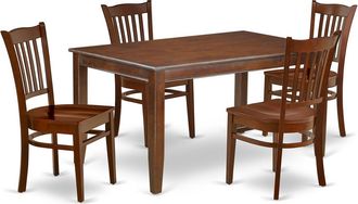 East West Furniture Dining Room Set Mahogany, DUGR5-MAH-W