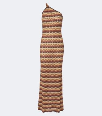 Faithfull The Brand Joie chevron one-shoulder lam&eacute; maxi dress