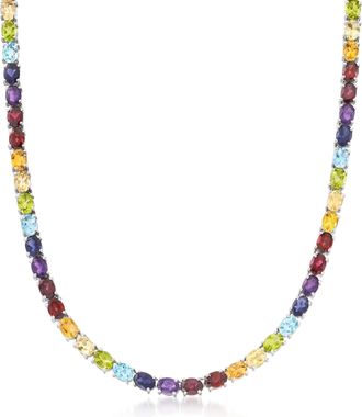 Ross-Simons Multi-Gemstone Tennis Necklace in Sterling Silver