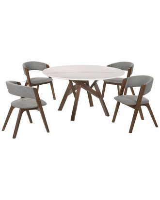 Armen Living Venus And Rowan 5Pc Walnut And Marble Round Dining Set