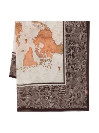 Alviero Martini 1A Classe map-print crocodile-effect scarf - women - Polyester - One Size - Brown