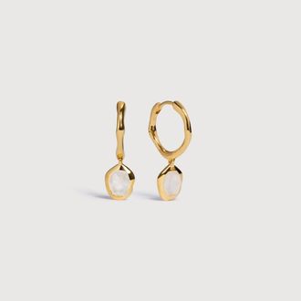 Monica Vinader Gold Odyssey Gemstone Huggie Earrings Moonstone
