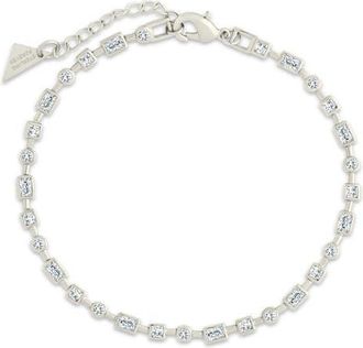 Sterling Forever Camden Staggered Cubic Zirconia Tennis Bracelet in Silver at Nordstrom, Size Medium