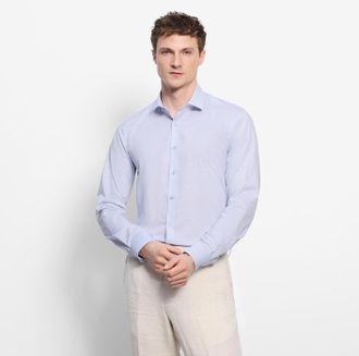 Olymp Langarmhemd OLYMP Level Five body fit, Herren, Gr. 46, N-Gr, blau (rauchblau), Web, Obermaterial: 97% Baumwolle, 3% Elastomultiester, Basic schmal, 2-