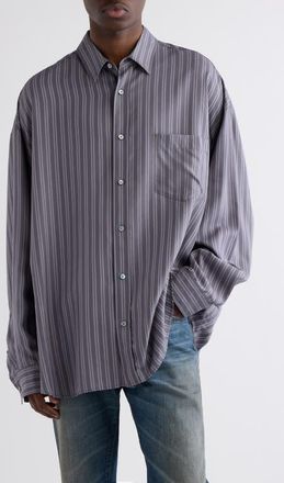 Acne Studios Soffia Striped Lyocell Button-Up Shirt in Purple/mauve at Nordstrom, Size 46