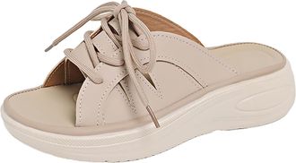 Generic Wedge Sandals for Women Casual Comfortable Summer Sandals Open Toe Thick Sole Stylish Lace Up Breathable Slip On Sandal Summer Beach