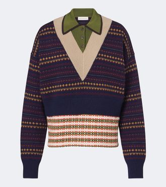 Dries Van Noten Pullover polo in misto lana jacquard