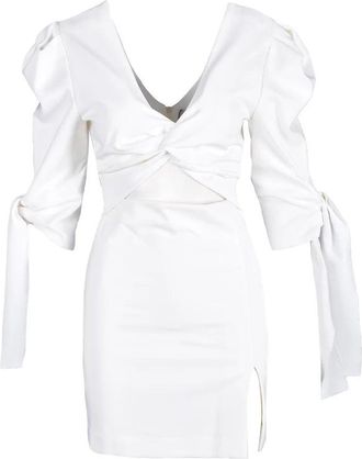 Feminista White Puffed Polyester-Blend Mini Dress