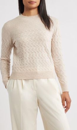 Griffen Wondering Cable Wool & Cashmere Crewneck Sweater in Oat at Nordstrom, Size X-Large