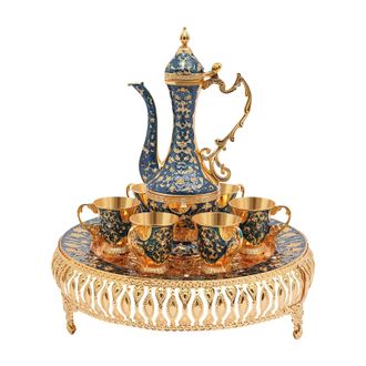 OEM Juego De T&eacute;, Tetera Y Seis Tazas, Dise&ntilde;o Europeo, Azul Oscuro, Juego De Ocho Piezas