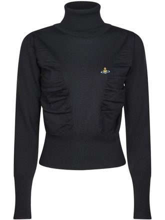 Vivienne Westwood Pamela High Neck Ruched Ribbed Knit Sweater