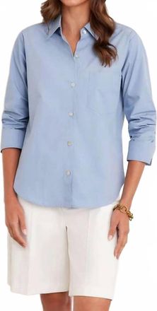 Karen Kane Ruched Sleeve Button Up In Chambray Blue