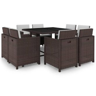 vidaXL Set Comedor De Jard&iacute;n Y Cojines 9 Piezas Rat&aacute;n Sint&eacute;tico Marr&oacute;n Vidaxl