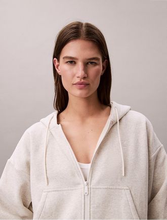 Calvin Klein Womens Archive Logo Fleece Zip Hoodie - Neutral - XL