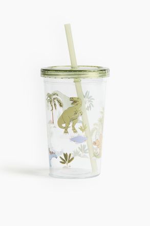 H&M Gemusterter Plastikbecher mit Trinkhalm - Green