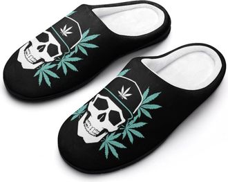 Generic Skull And Weed1 Funny Mens Cotton Slippers Soft Non-Slip Rubber Sole House Slipper Indoor Outdoor