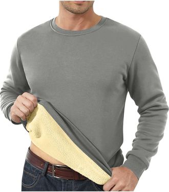 Generic Mens Sweatshirts Crew Neck Fleece Jumpers Winter Thermal Thick Casual Pullover Outdoor Gym Comfy Sweater Plain Activewear Workwear Tops Dark Gray