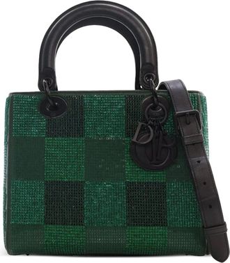 Dior Borsa a tracolla Checkered Lady Dior media in pelle di vitello con cristalli 2019 - Verde