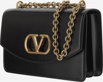 Valentino Garavani Womens Vain Leather Shoulder Bag Black Calfskin